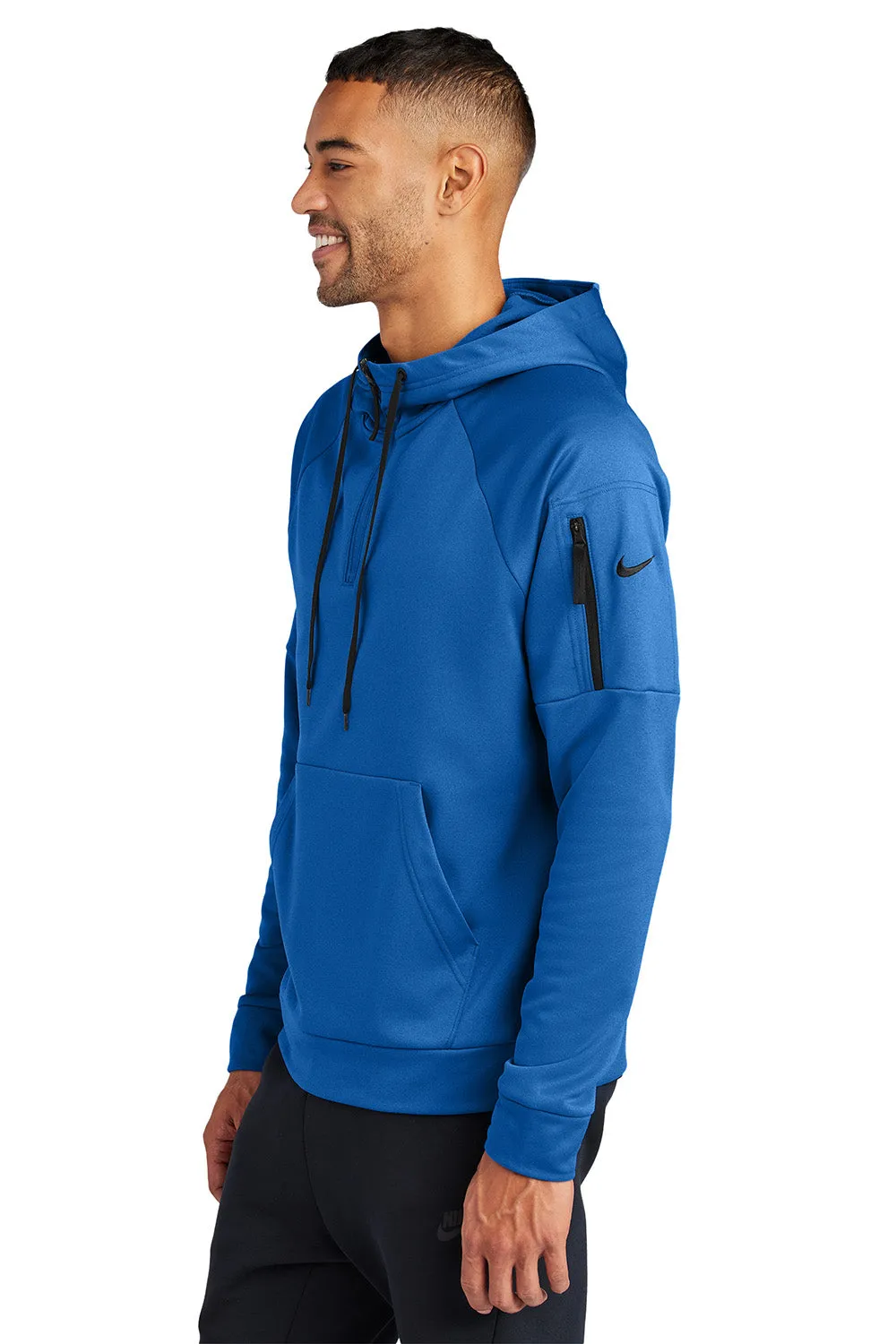 Nike Herren Therma-Fit Fleece 1/4-Zip Kapuzenpullover mit Beuteltasche - Game Royal Blau