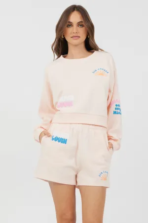 Pfirsich-Parfait mit Multi-Puff-Print Surf-Wash Crewneck
