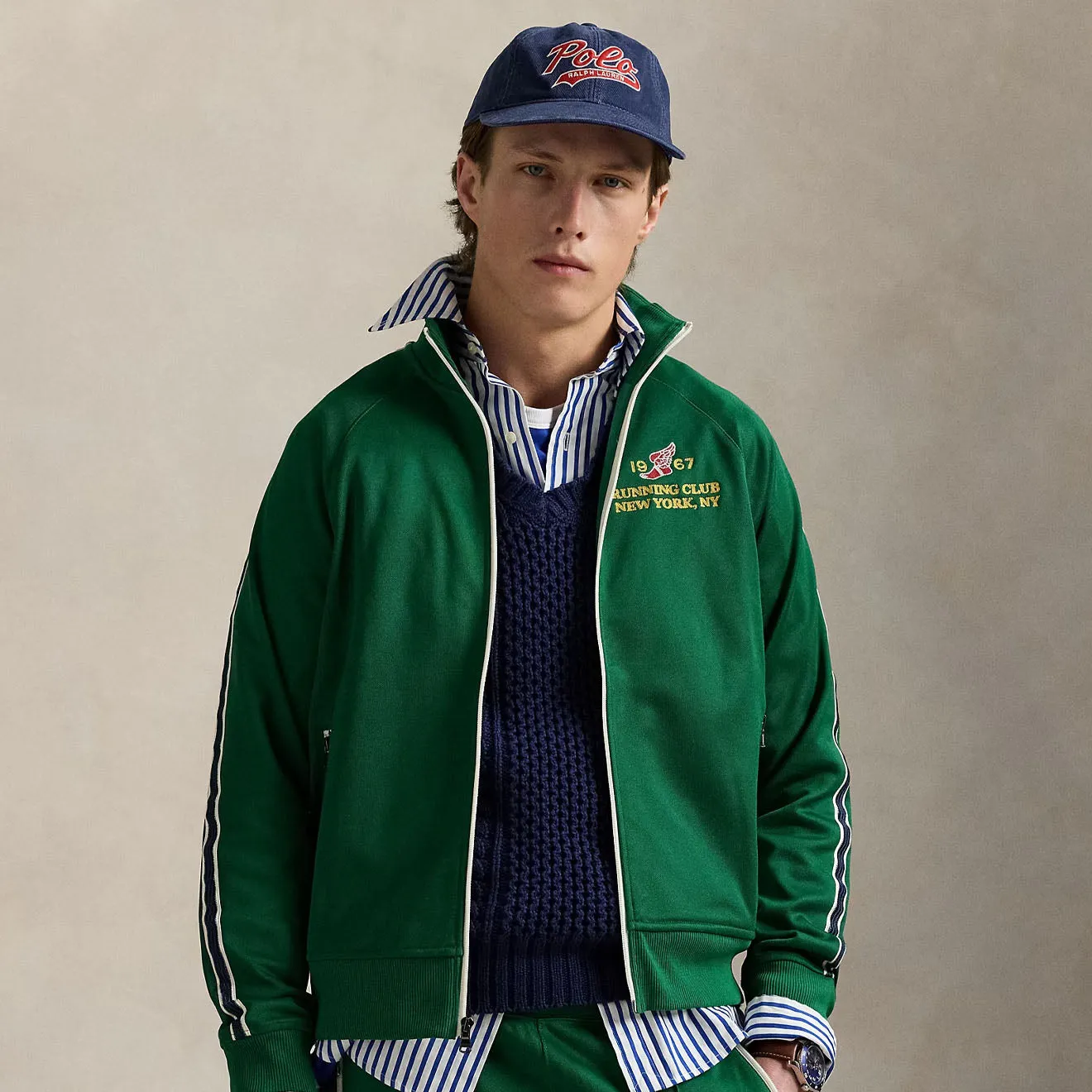 Polo Ralph Lauren Bestickte Geflochtene Trikot Trackjacke Tennisgrün