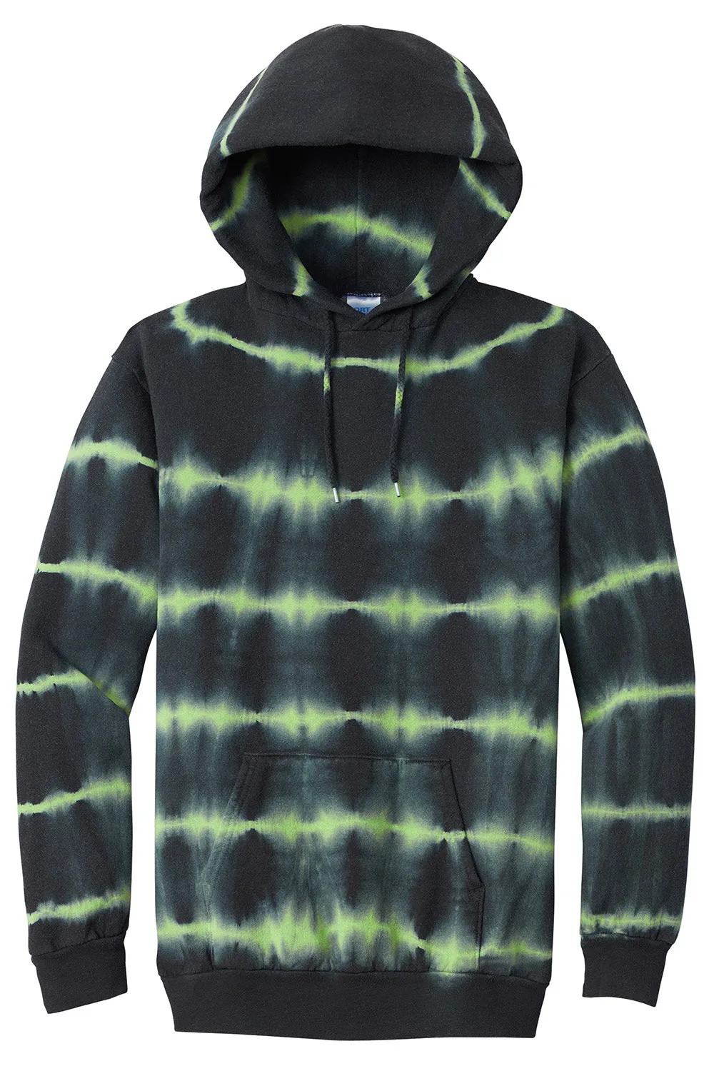 Port & Company Herren Fleece Kapuzenpullover mit Allover-Streifen-Tie-Dye und Kangaroo-Tasche - Grüntee/Schwarz