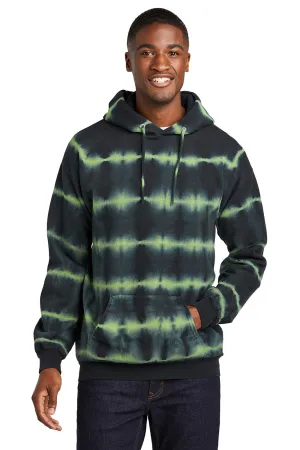 Port & Company Herren Fleece Kapuzenpullover mit Allover-Streifen-Tie-Dye und Kangaroo-Tasche - Grüntee/Schwarz