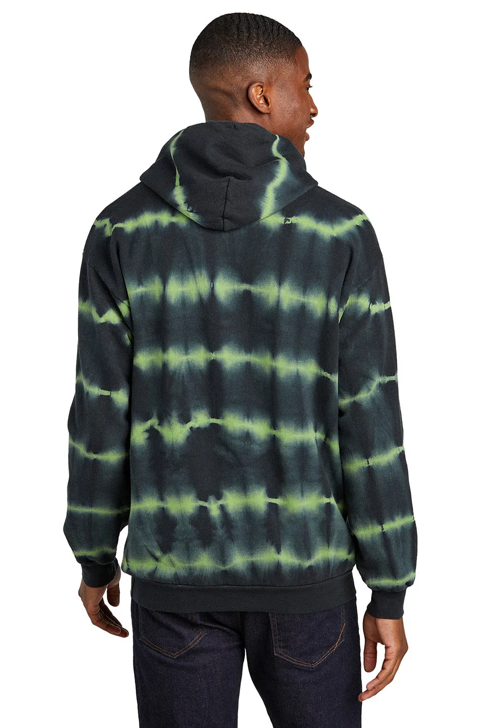 Port & Company Herren Fleece Kapuzenpullover mit Allover-Streifen-Tie-Dye und Kangaroo-Tasche - Grüntee/Schwarz