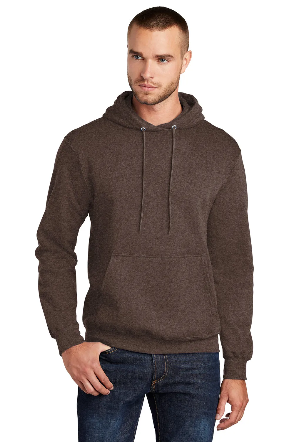 Port & Company Herren Core Pill Resistant Fleece Kapuzenpullover Hoodie mit Beuteltasche - Heather Dunkle Schokoladenbraun