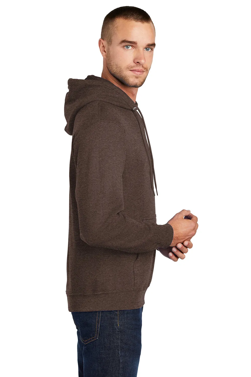 Port & Company Herren Core Pill Resistant Fleece Kapuzenpullover Hoodie mit Beuteltasche - Heather Dunkle Schokoladenbraun