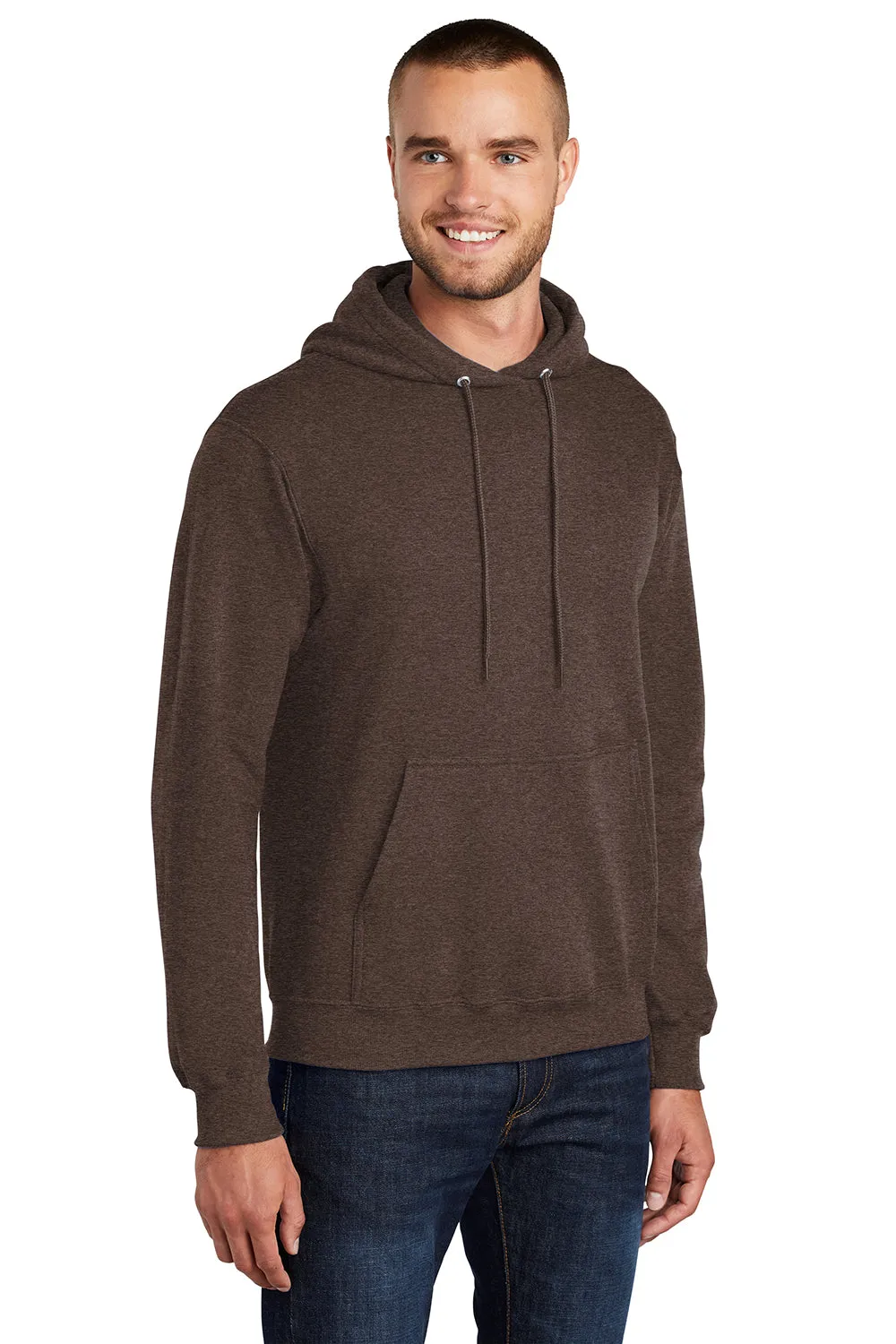 Port & Company Herren Core Pill Resistant Fleece Kapuzenpullover Hoodie mit Beuteltasche - Heather Dunkle Schokoladenbraun