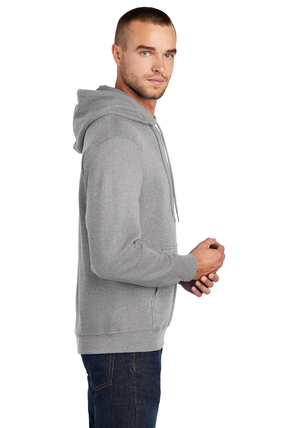 Port & Company Herren Core Pill Resistant Fleece Kapuzenpullover Hoodie mit Kangaroo-Tasche - Heather Grey