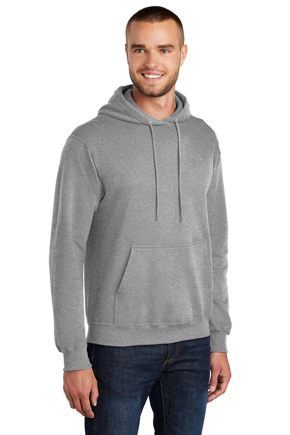 Port & Company Herren Core Pill Resistant Fleece Kapuzenpullover Hoodie mit Kangaroo-Tasche - Heather Grey