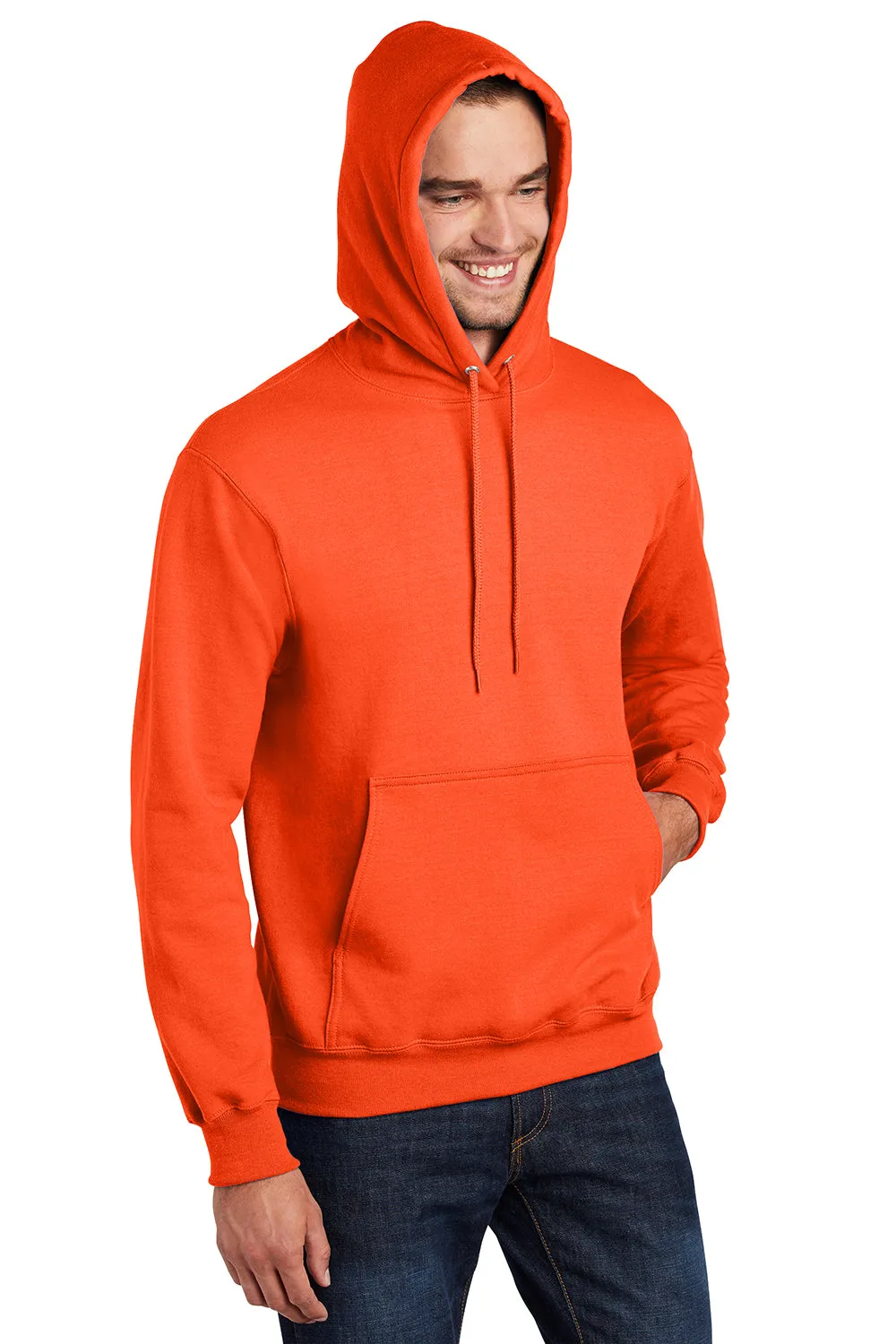 Port & Company Herren Essential Pill Resistant Fleece Kapuzenpullover Hoodie mit Beuteltasche - Sicherheitsorange