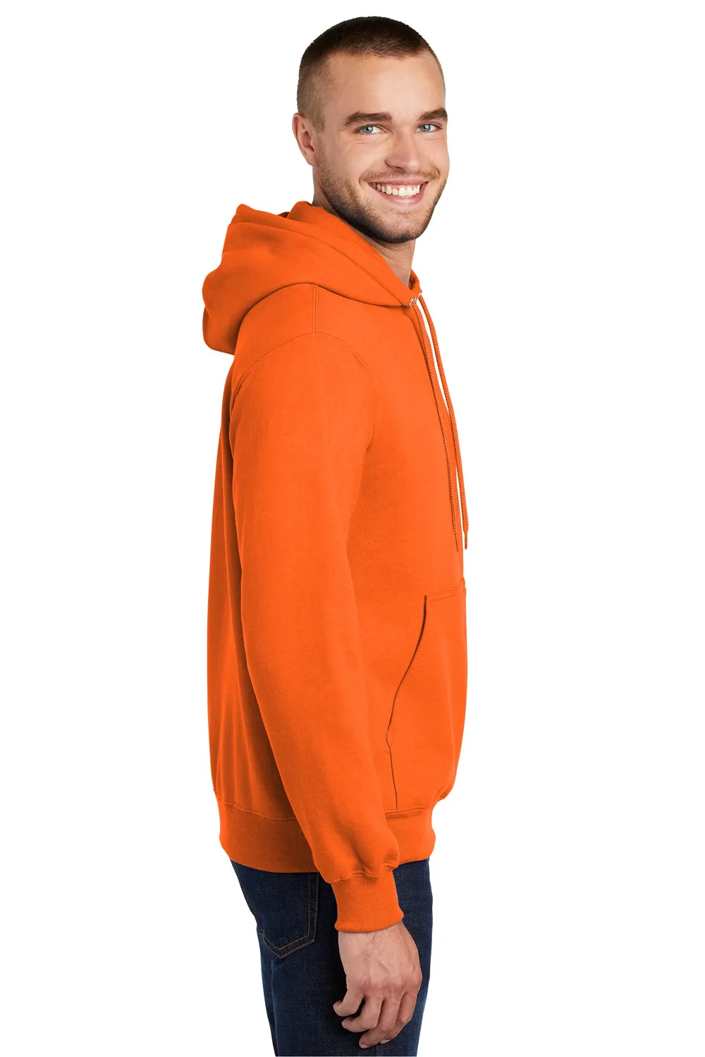 Port & Company Herren Essential Pill Resistant Fleece Kapuzenpullover Hoodie mit Beuteltasche - Sicherheitsorange