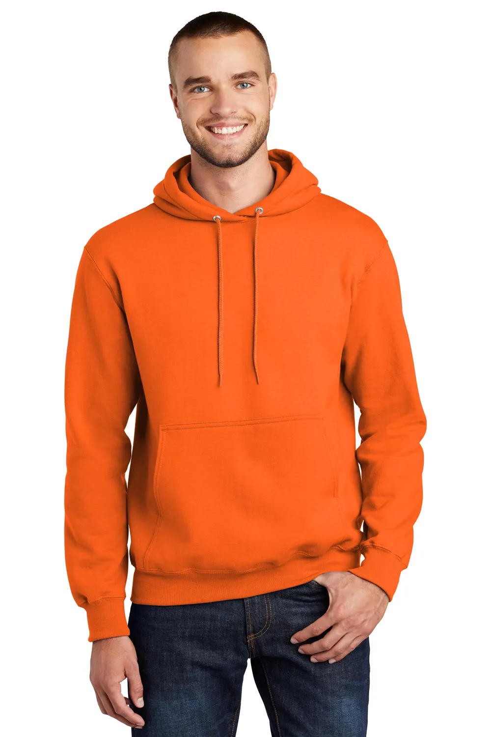 Port & Company Herren Essential Pill Resistant Fleece Kapuzenpullover Hoodie mit Beuteltasche - Sicherheitsorange
