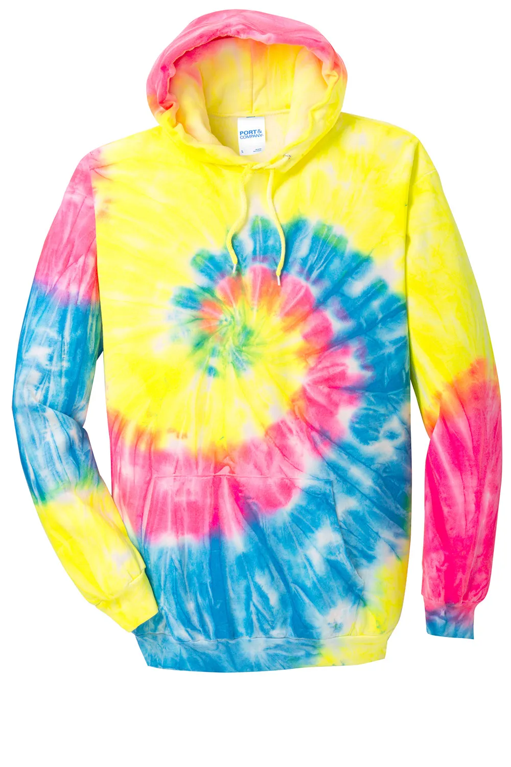 Port & Company Herren Kapuzenpullover mit Tie-Dye-Fleece und Kangaroo-Tasche - Neon Regenbogen