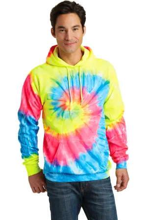 Port & Company Herren Kapuzenpullover mit Tie-Dye-Fleece und Kangaroo-Tasche - Neon Regenbogen