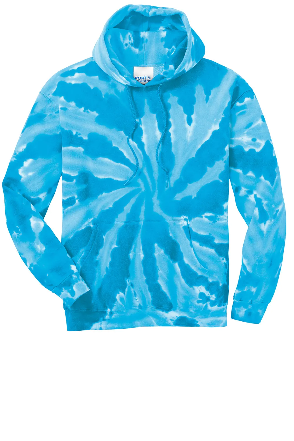 Port & Company Herren Kapuzenpullover mit Tie-Dye-Muster und Kangaroo-Tasche - Türkisblau