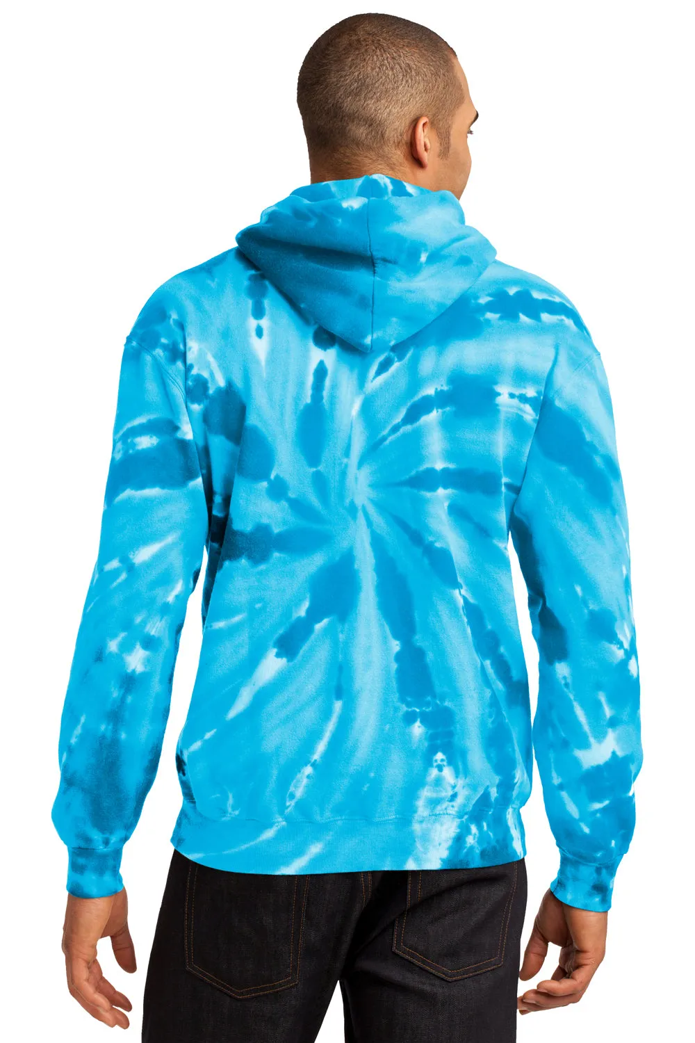 Port & Company Herren Kapuzenpullover mit Tie-Dye-Muster und Kangaroo-Tasche - Türkisblau