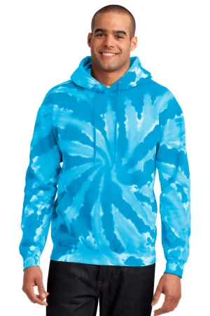 Port & Company Herren Kapuzenpullover mit Tie-Dye-Muster und Kangaroo-Tasche - Türkisblau