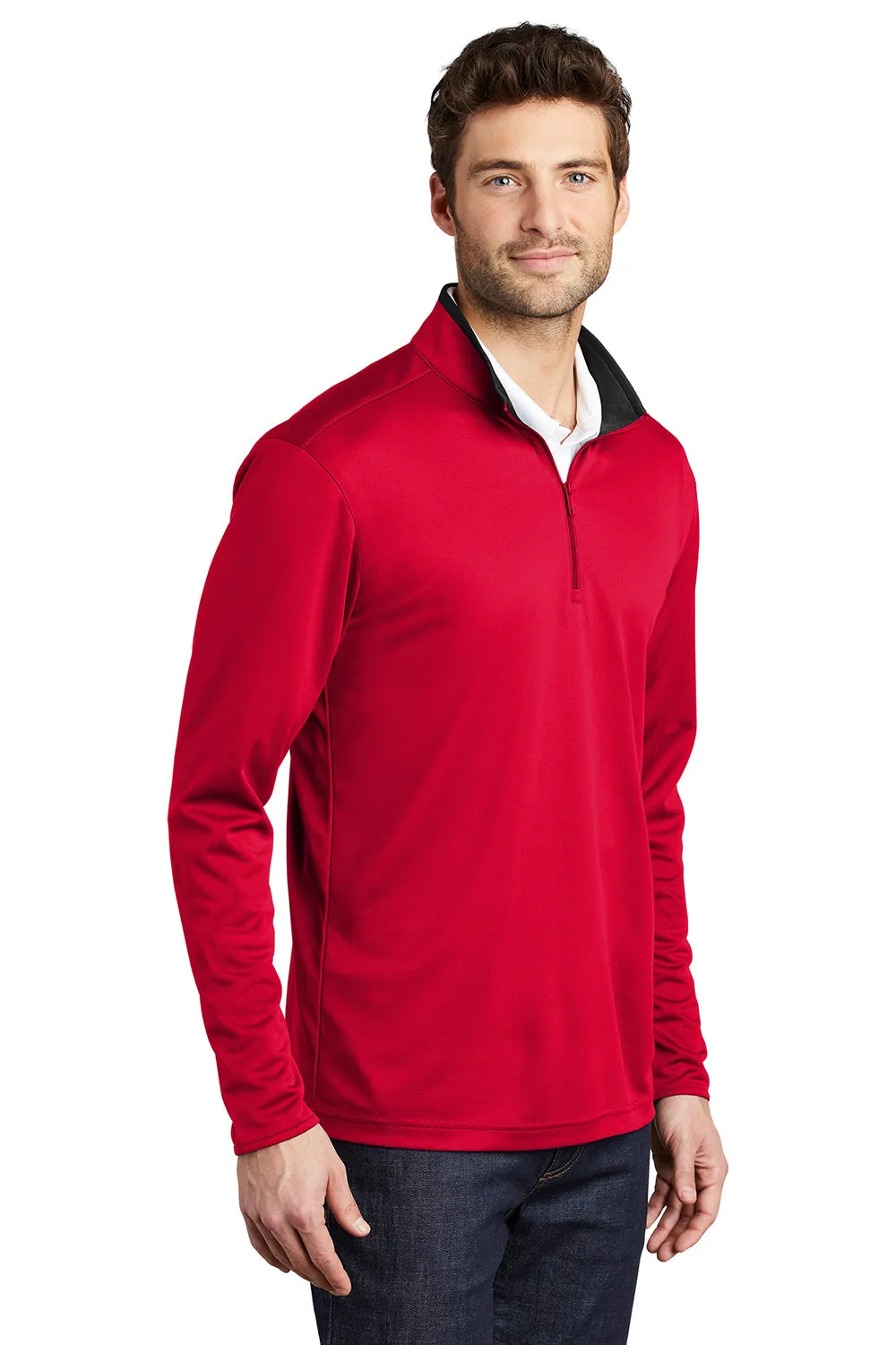 Port Authority Herren Performance Funktionsshirt mit Seidenoptik und Feuchtigkeitstransport – 1/4-Zip Pullover – Rot/Schwarz