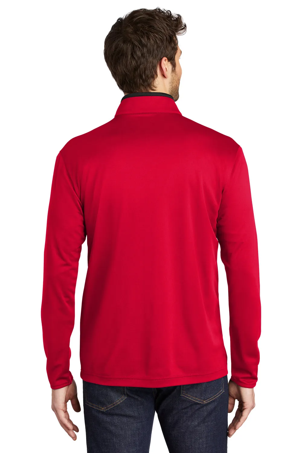 Port Authority Herren Performance Funktionsshirt mit Seidenoptik und Feuchtigkeitstransport – 1/4-Zip Pullover – Rot/Schwarz