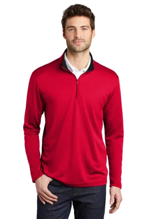 Port Authority Herren Performance Funktionsshirt mit Seidenoptik und Feuchtigkeitstransport – 1/4-Zip Pullover – Rot/Schwarz