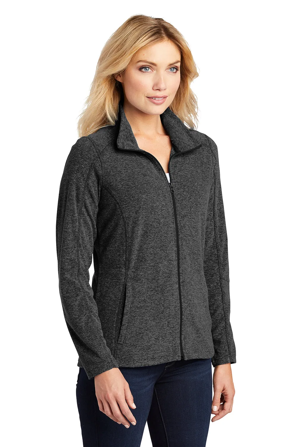 Port Authority Damen Pullover mit Reißverschluss, pillierungsresistentes Heather-Mikrofleece - Heather Charcoal Schwarz