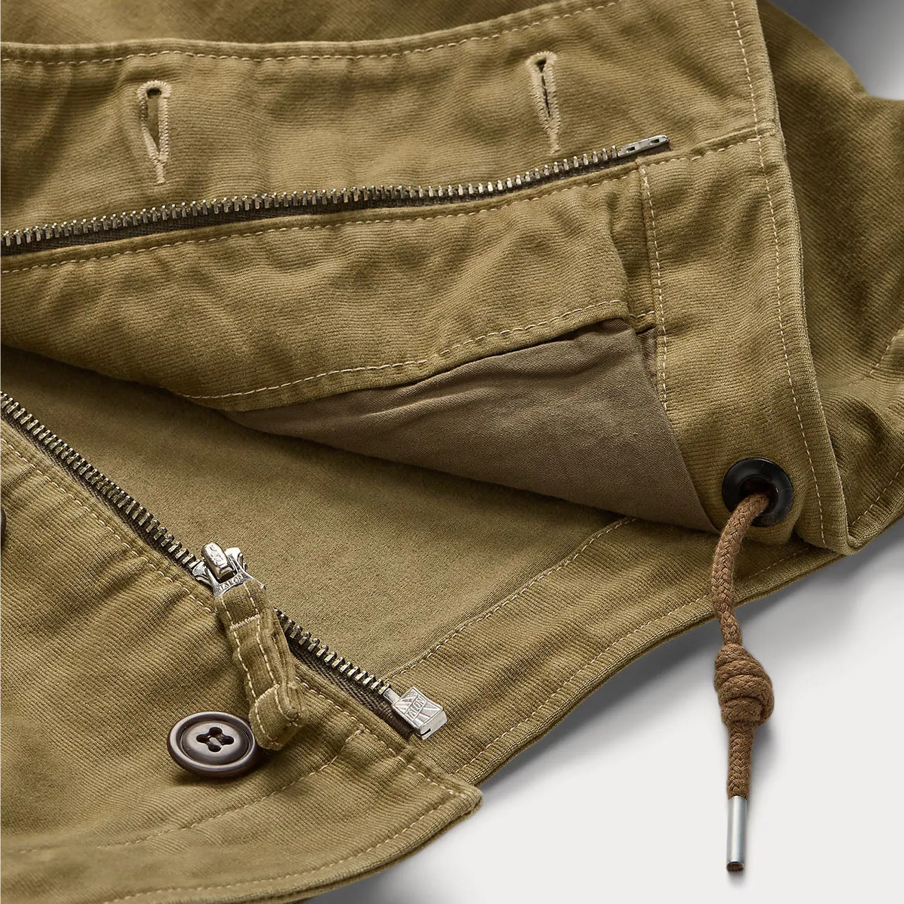 RRL von Ralph Lauren Cord-Kragen Baumwoll-Deck-Jacke Khaki Grünbraun