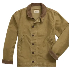RRL von Ralph Lauren Cord-Kragen Baumwoll-Deck-Jacke Khaki Grünbraun