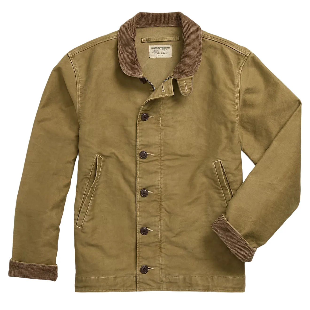 RRL von Ralph Lauren Cord-Kragen Baumwoll-Deck-Jacke Khaki Grünbraun