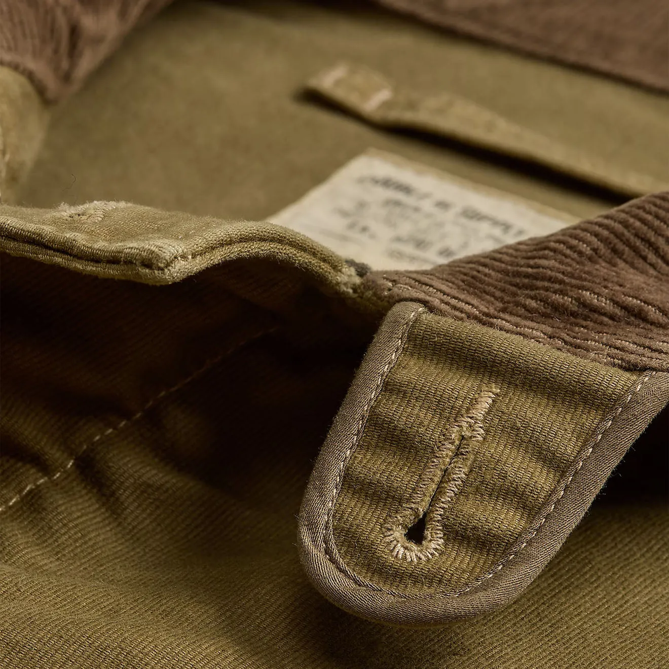 RRL von Ralph Lauren Cord-Kragen Baumwoll-Deck-Jacke Khaki Grünbraun