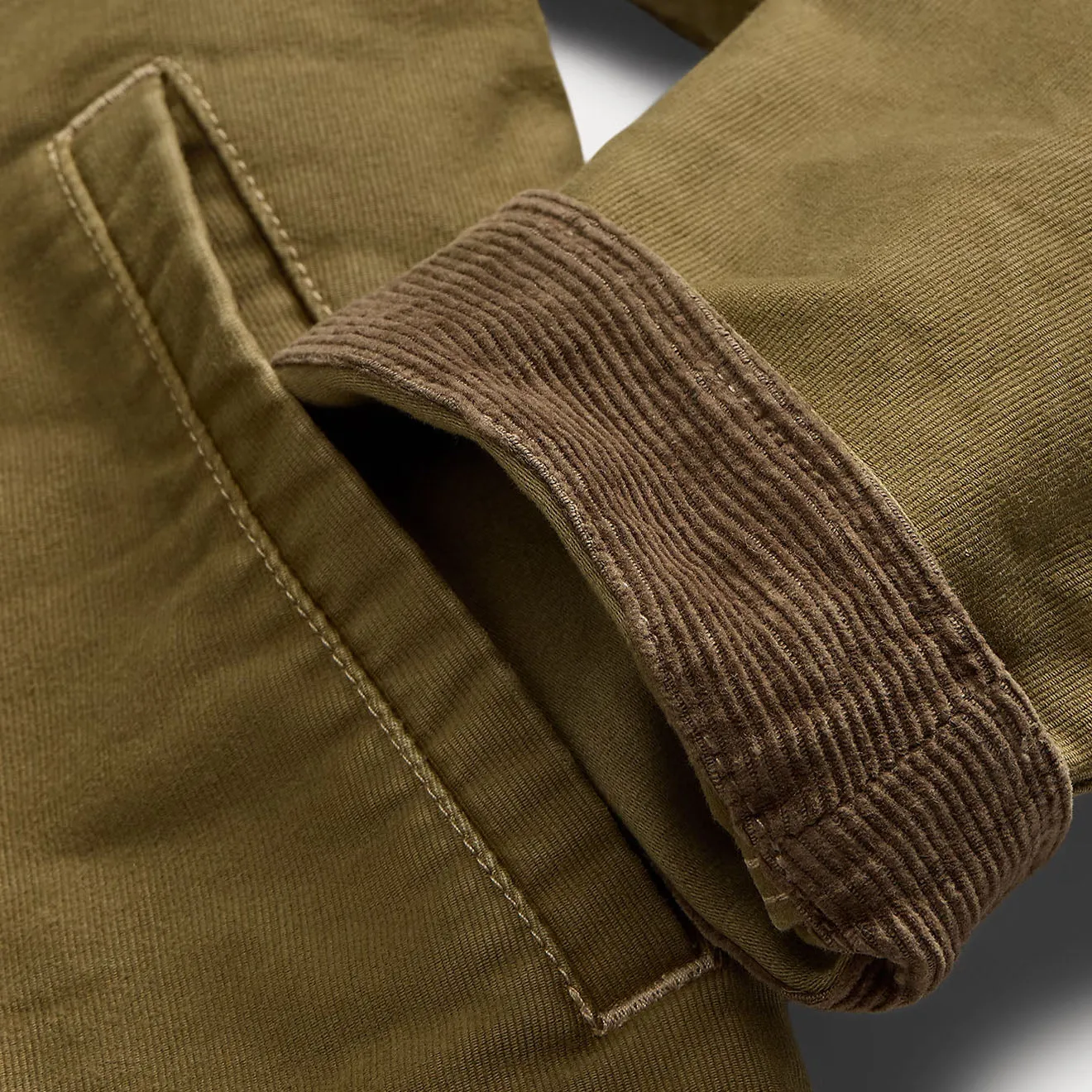 RRL von Ralph Lauren Cord-Kragen Baumwoll-Deck-Jacke Khaki Grünbraun