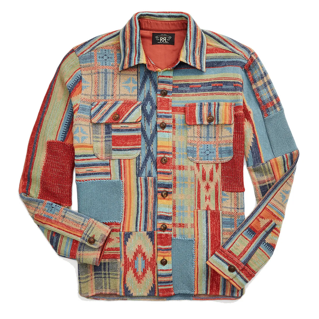 RRL von Ralph Lauren Patchwork Workshirt Jumper Rost Mehrfarbig