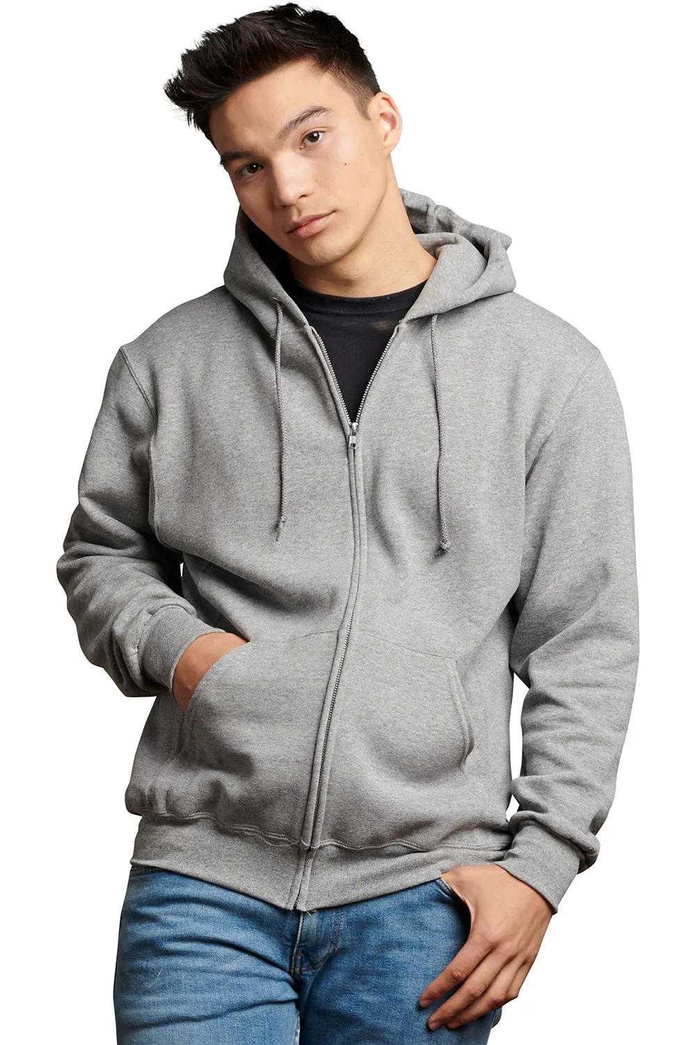 Russell Athletic Herren Dri Power Feuchtigkeitstransportierende Kapuzenjacke mit Reißverschluss und Taschen - Oxford Grau