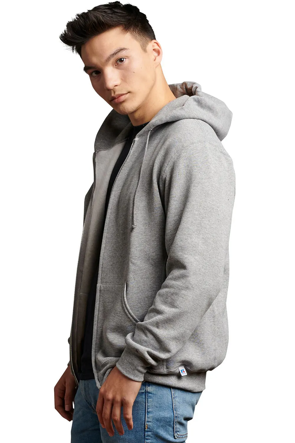 Russell Athletic Herren Dri Power Feuchtigkeitstransportierende Kapuzenjacke mit Reißverschluss und Taschen - Oxford Grau
