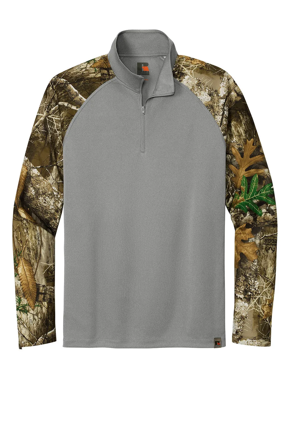 Russell Outdoors Herren Realtree Colorblock Feuchtigkeitstransportierendes 1/4-Zip Sweatshirt - Heather Concrete Grau/Realtree Edge Camo