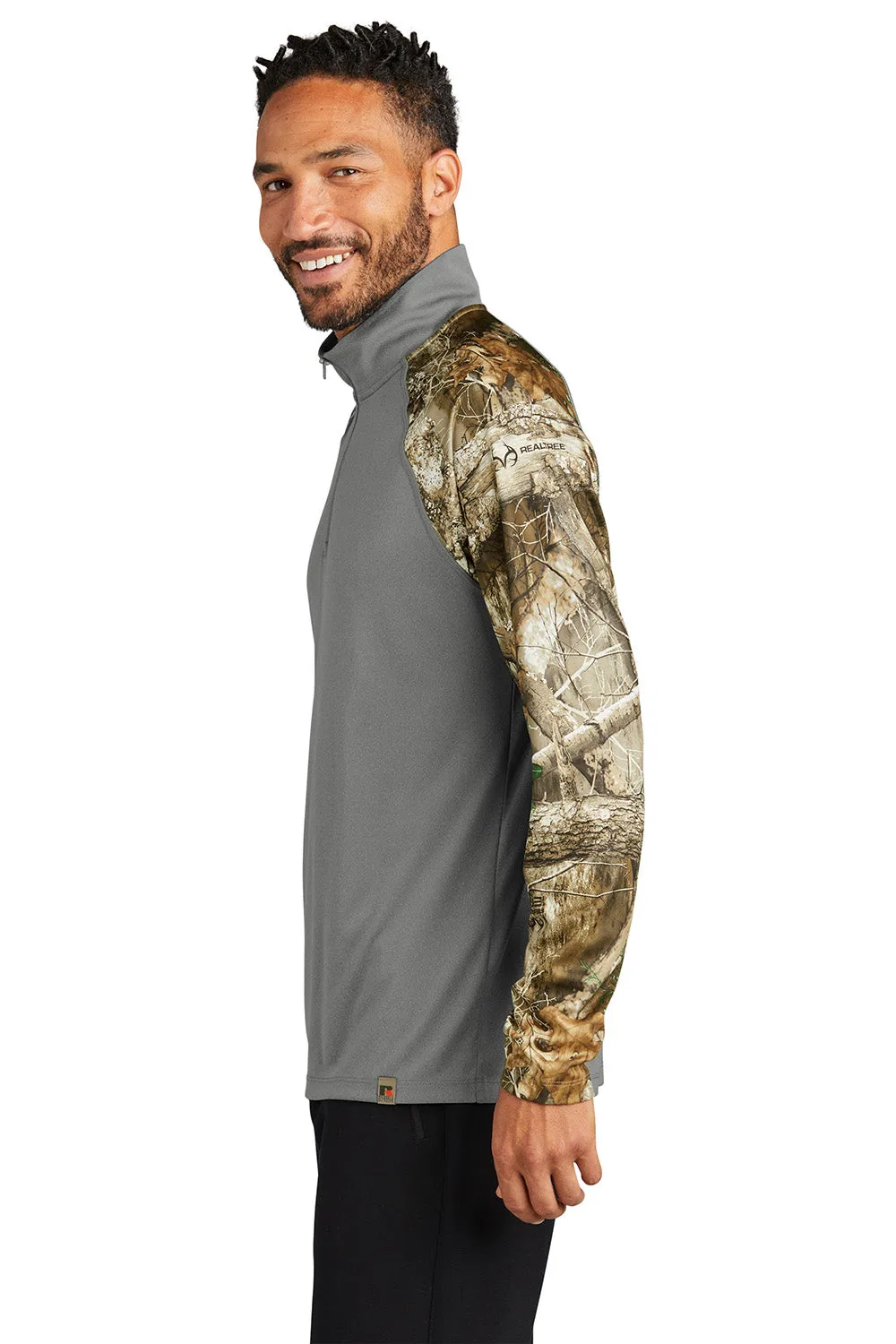 Russell Outdoors Herren Realtree Colorblock Feuchtigkeitstransportierendes 1/4-Zip Sweatshirt - Heather Concrete Grau/Realtree Edge Camo