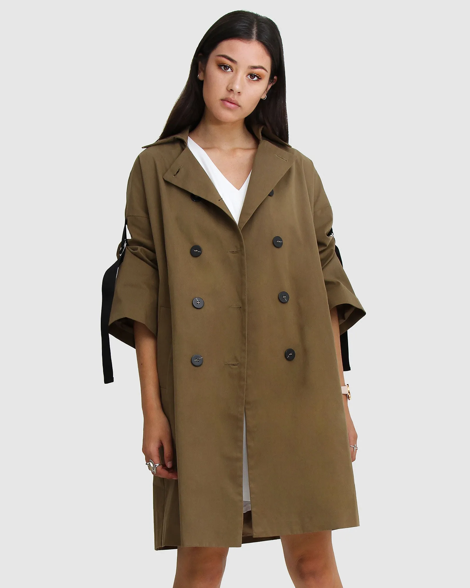 Russischer Romance Übergroßer Trenchcoat - Militär