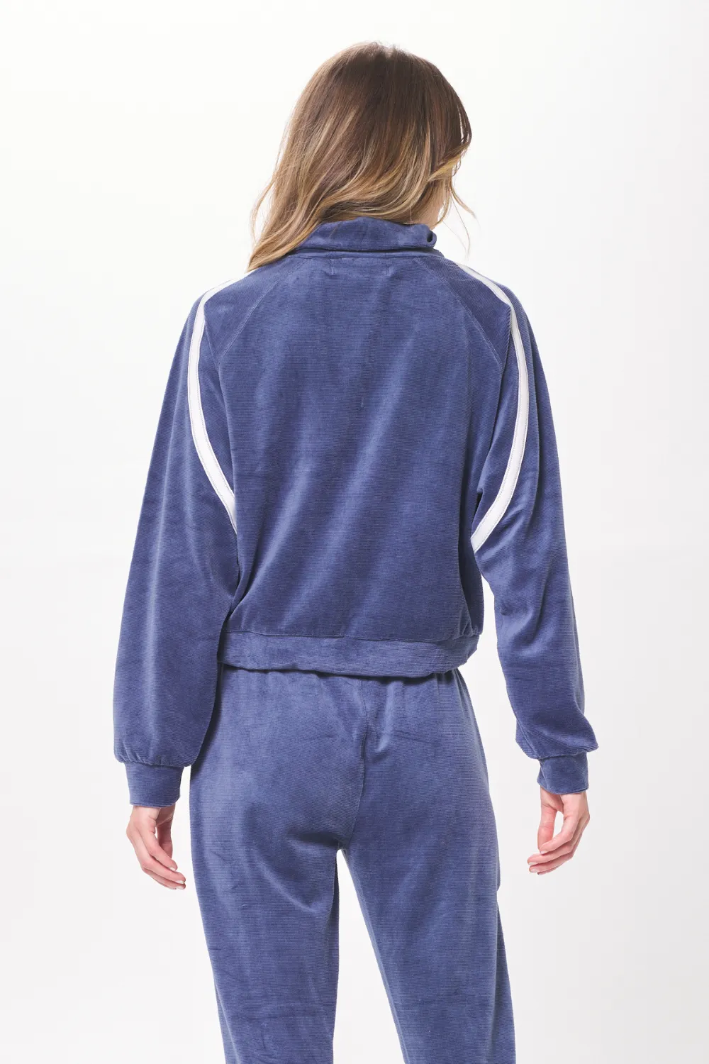 Space Blue Gebürsteter Kord-Zipper mit Viertelreißverschluss