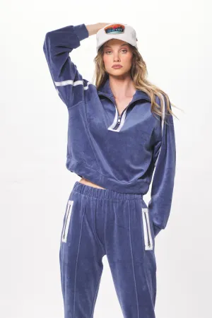 Space Blue Gebürsteter Kord-Zipper mit Viertelreißverschluss