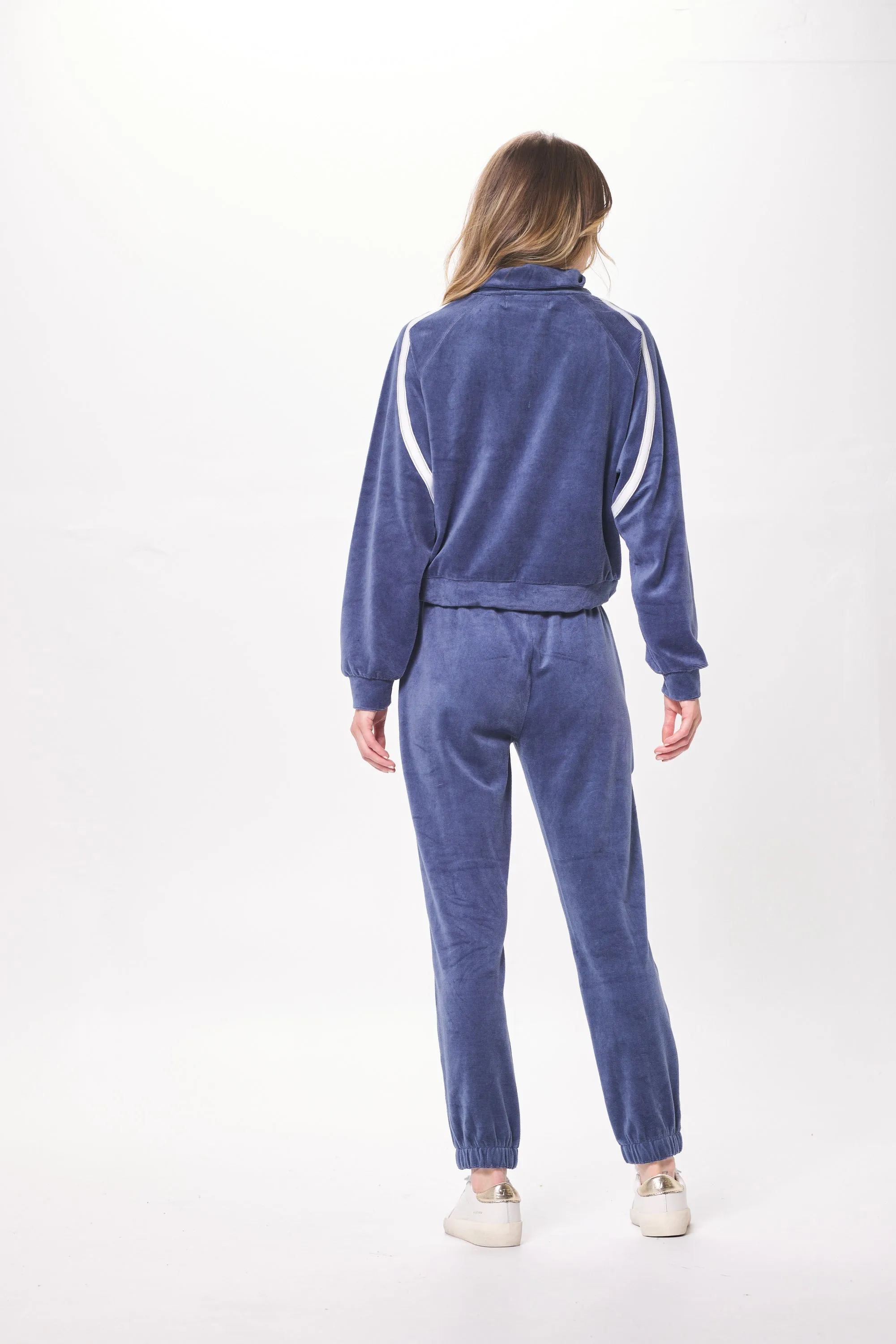 Space Blue Gebürsteter Kord-Zipper mit Viertelreißverschluss