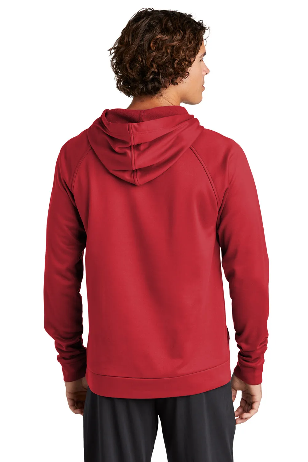 Sport-Tek Herren Re-Compete Fleece Anti-Statik Kapuzenpullover Hoodie mit Beuteltasche - Echtes Rot