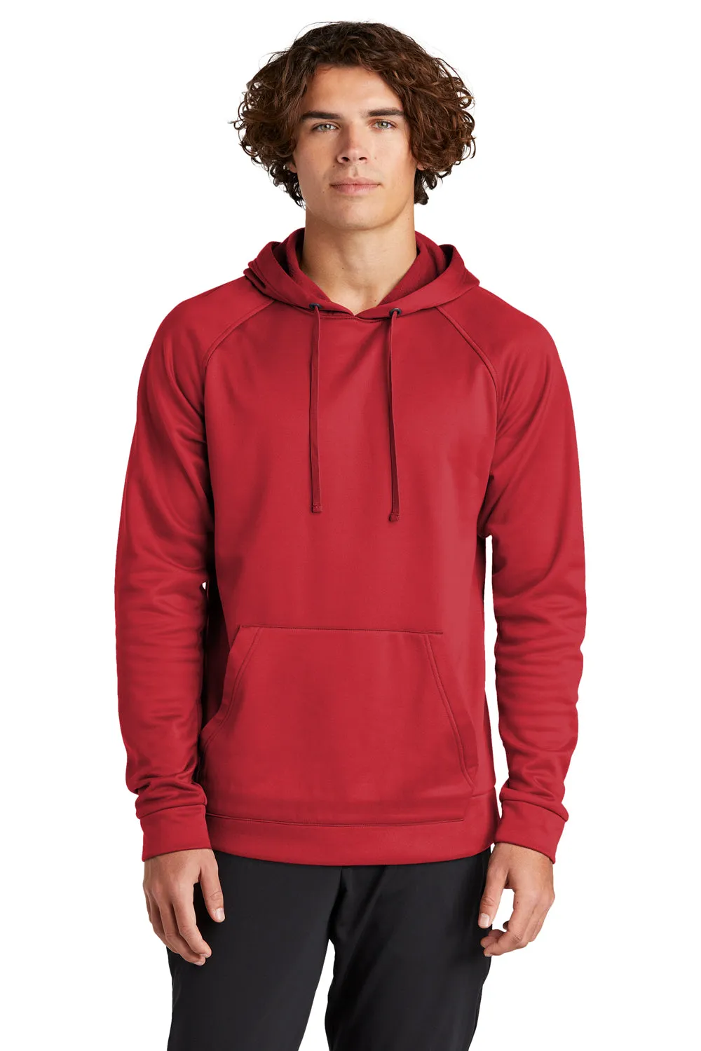 Sport-Tek Herren Re-Compete Fleece Anti-Statik Kapuzenpullover Hoodie mit Beuteltasche - Echtes Rot
