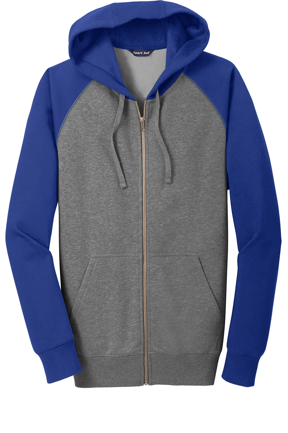 Sport-Tek Herren Fleece-Pullover mit Kapuze und Reißverschluss, schrumpfresistent, mit Taschen - Heather Vintage Grau/Echt Royalblau - Auslaufmodell