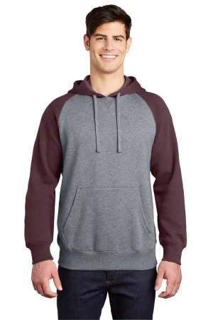 Sport-Tek Herren Fleece Kapuzenpullover mit Brusttasche - Vintage Grau/Bordeaux