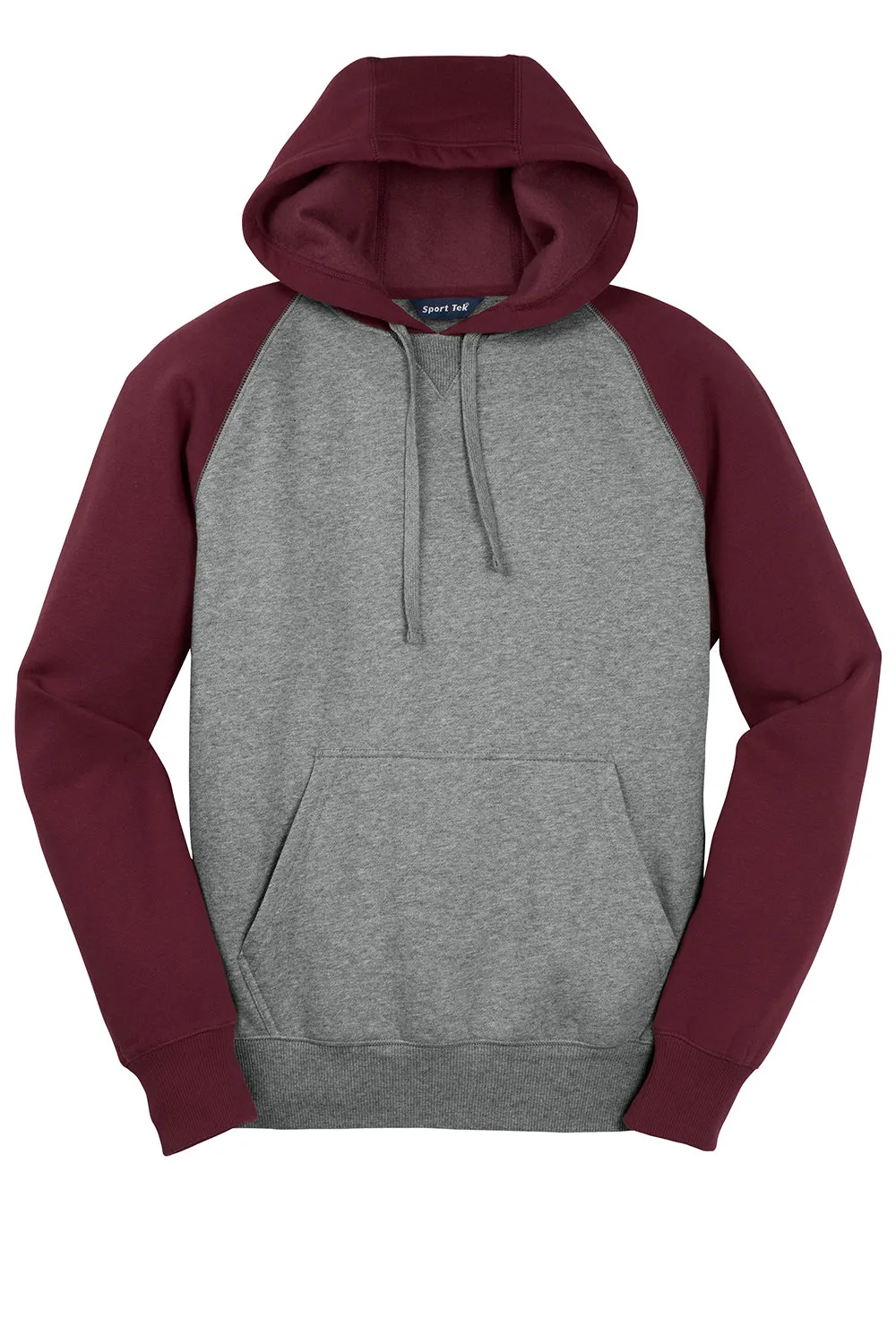 Sport-Tek Herren Fleece Kapuzenpullover mit Brusttasche - Vintage Grau/Bordeaux
