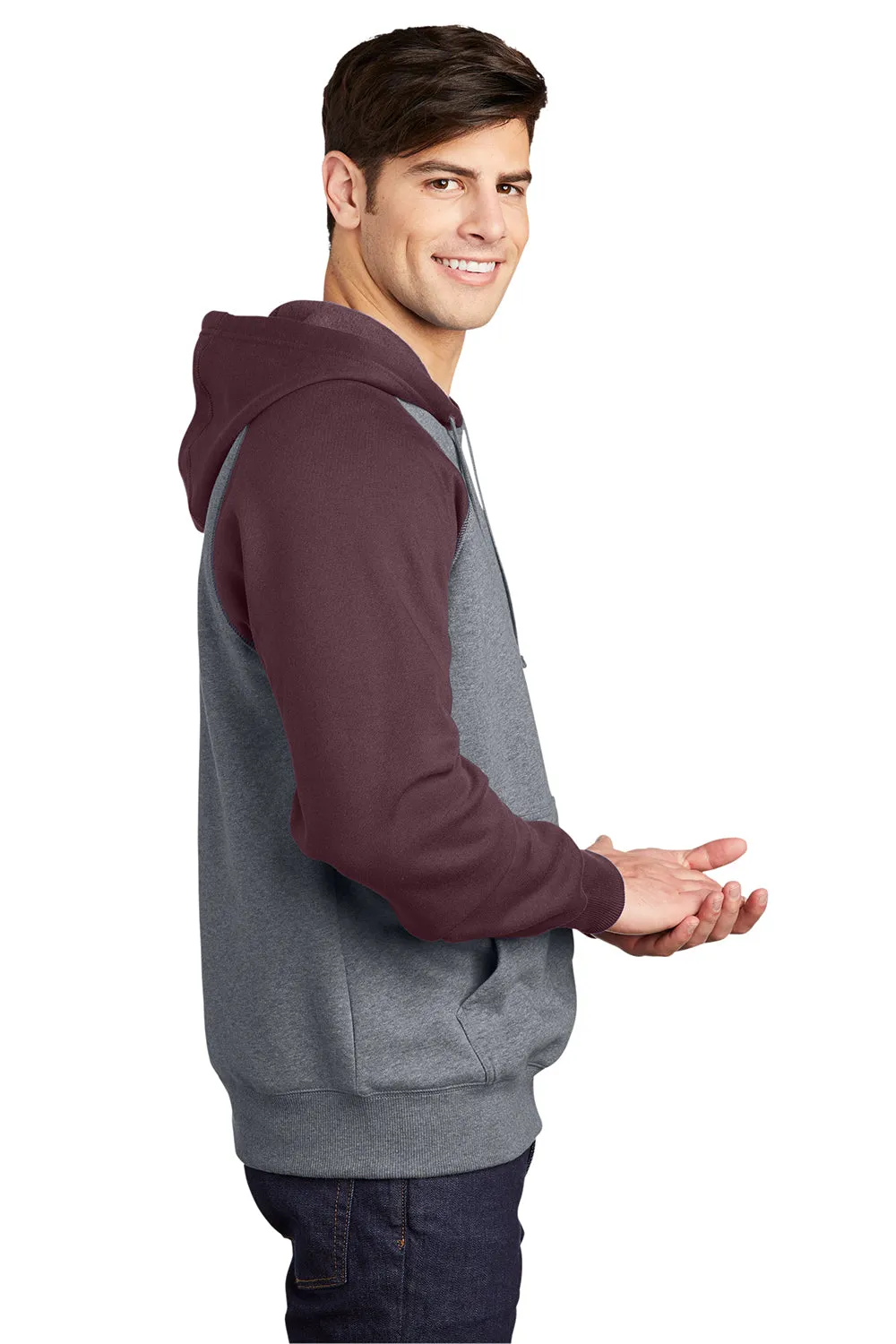 Sport-Tek Herren Fleece Kapuzenpullover mit Brusttasche - Vintage Grau/Bordeaux
