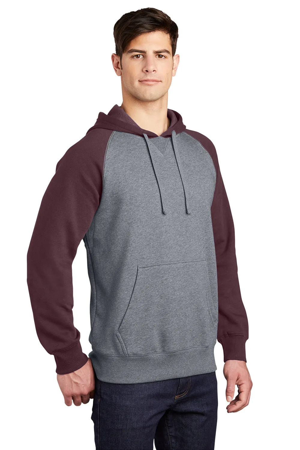 Sport-Tek Herren Fleece Kapuzenpullover mit Brusttasche - Vintage Grau/Bordeaux