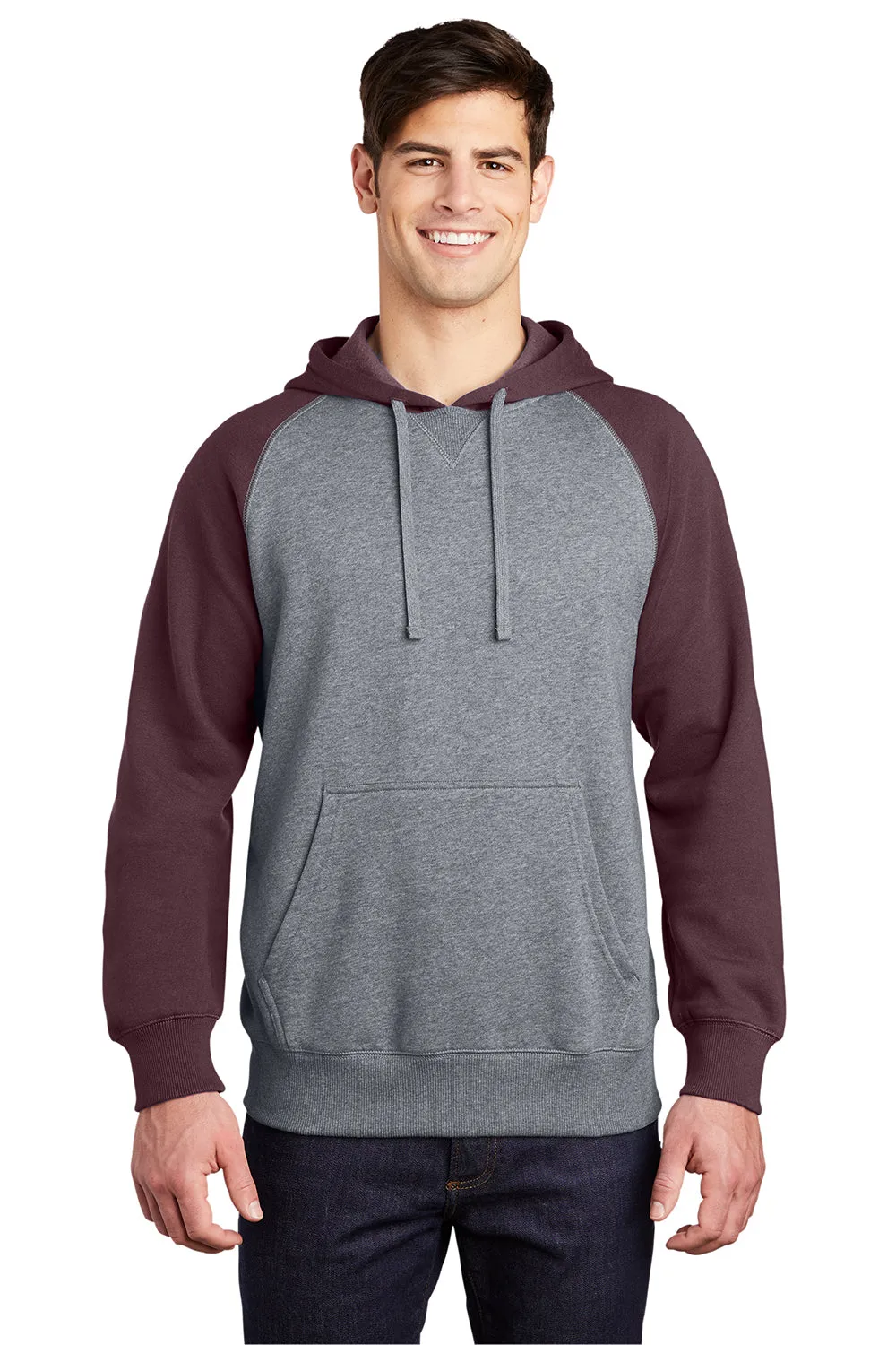Sport-Tek Herren Fleece Kapuzenpullover mit Brusttasche - Vintage Grau/Bordeaux
