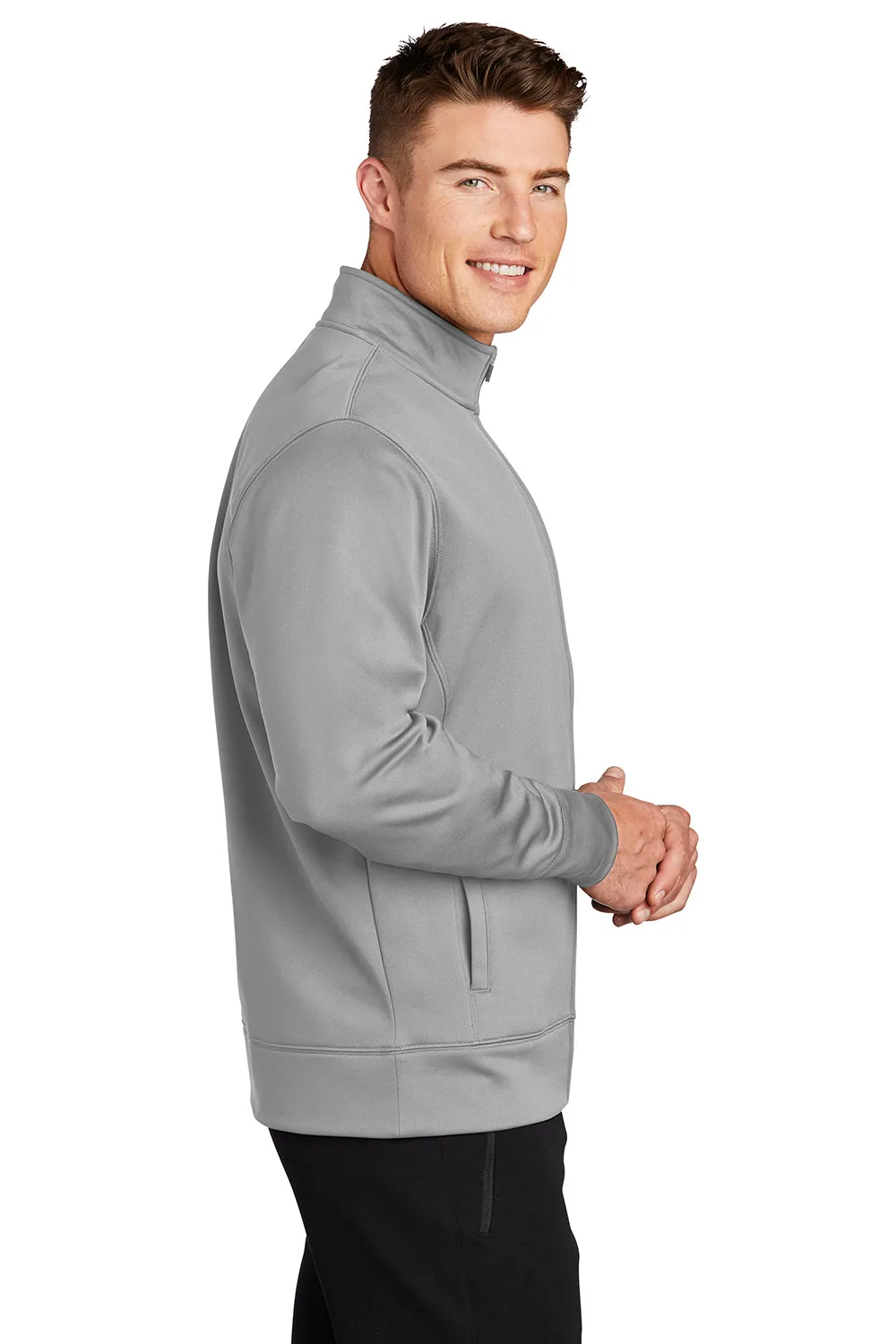 Sport-Tek Herren Sport-Wick Feuchtigkeitstransport Fleece Full-Zip Sweatshirt mit Taschen - Silbergrau