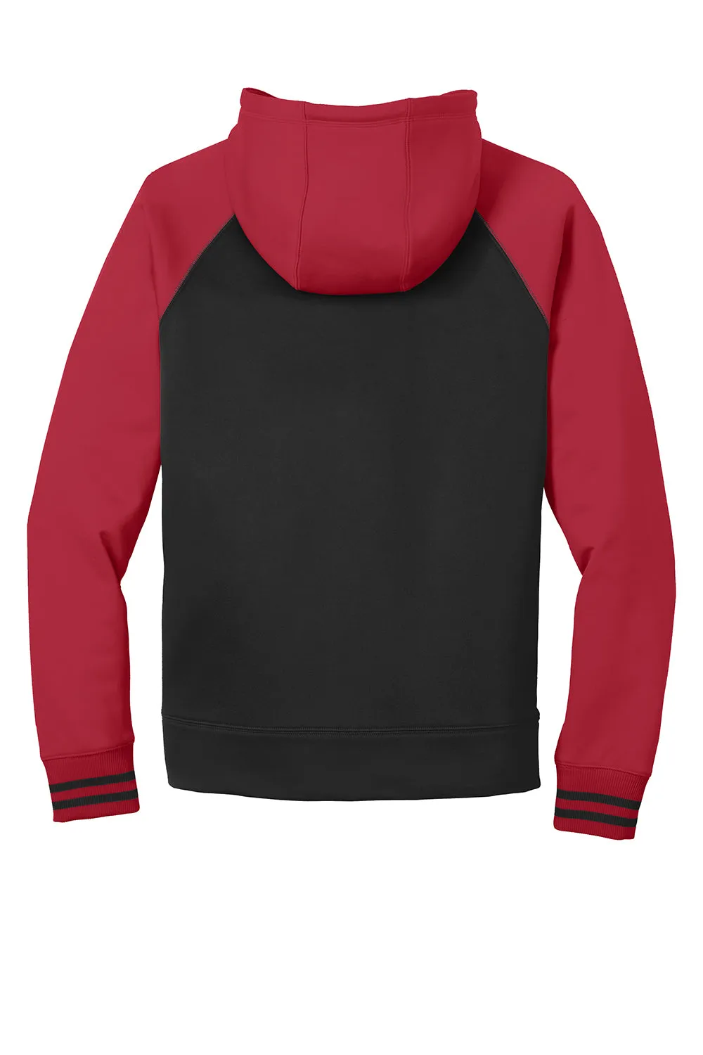 Sport-Tek Herren Sport-Wick Feuchtigkeitstransport-Fleece Kapuzenpullover Hoodie mit Beuteltasche - Schwarz/Tiefrot