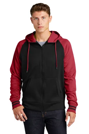Sport-Tek Herren Sport-Wick Feuchtigkeitstransport-Fleece Kapuzenpullover Hoodie mit Beuteltasche - Schwarz/Tiefrot