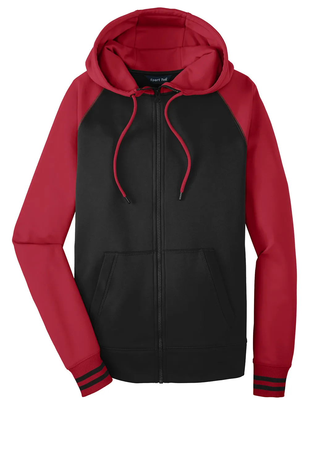 Sport-Tek Herren Sport-Wick Feuchtigkeitstransport-Fleece Kapuzenpullover Hoodie mit Beuteltasche - Schwarz/Tiefrot