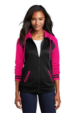 Sport-Tek Damen Sport-Wick Feuchtigkeitstransportierende Fleece Kapuzenpullover Hoodie mit Taschen - Schwarz/Neon Pink